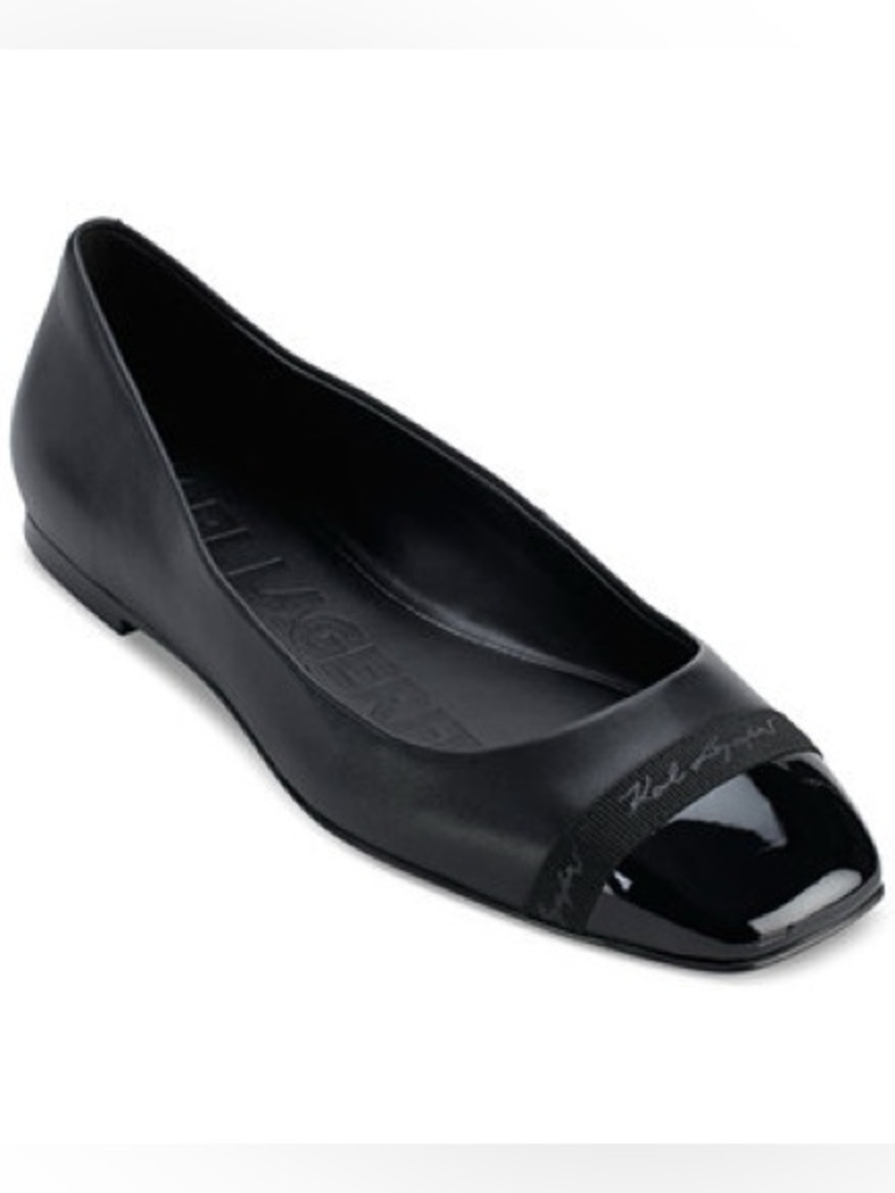 Karl Lagerfeld Black Square-Toe Ballet Flat with Gloss Cap